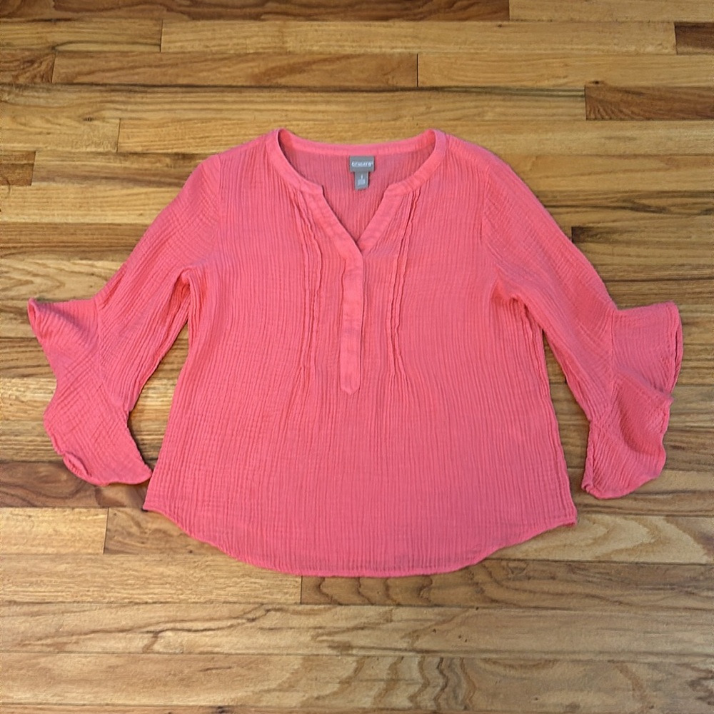 🎤🎉 Chico's Waffle Knit Bell Sleeve V Neckline Blouse Sz 1 (8/10) - Picture 4 of 8